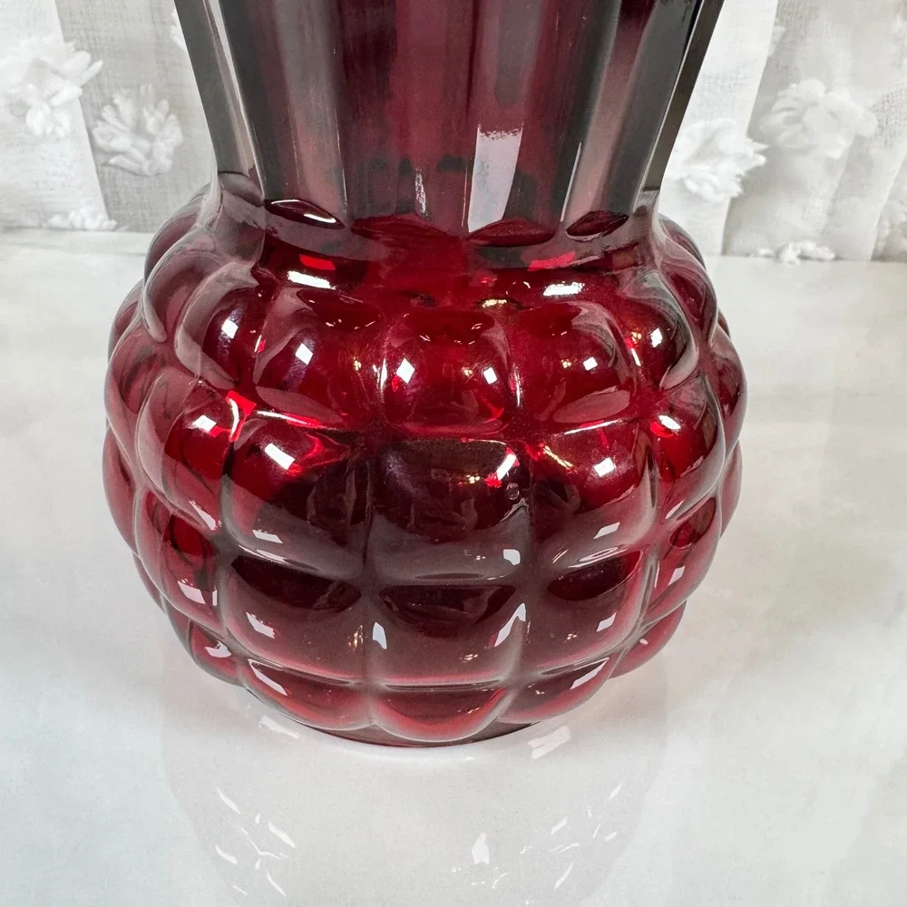 Vintage Anchor Hocking Ruby Red Pineapple Flared Bubble‎ Vase 8.75